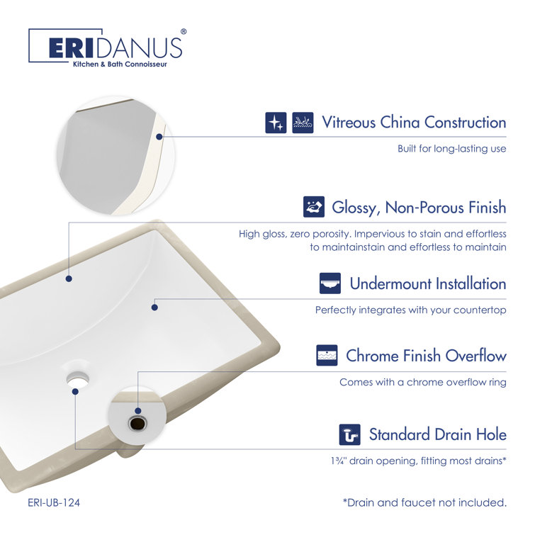Denbigh 21'' White Ceramic Rectangular Undermount Sink