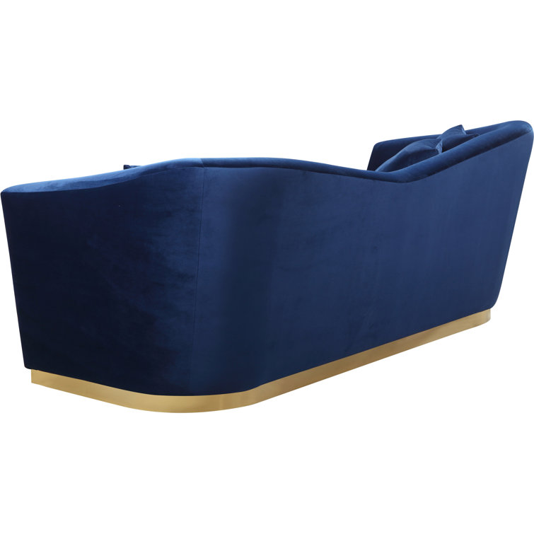Arabella Graceful Navy Velvet 90'' Sofa with Gold Accents