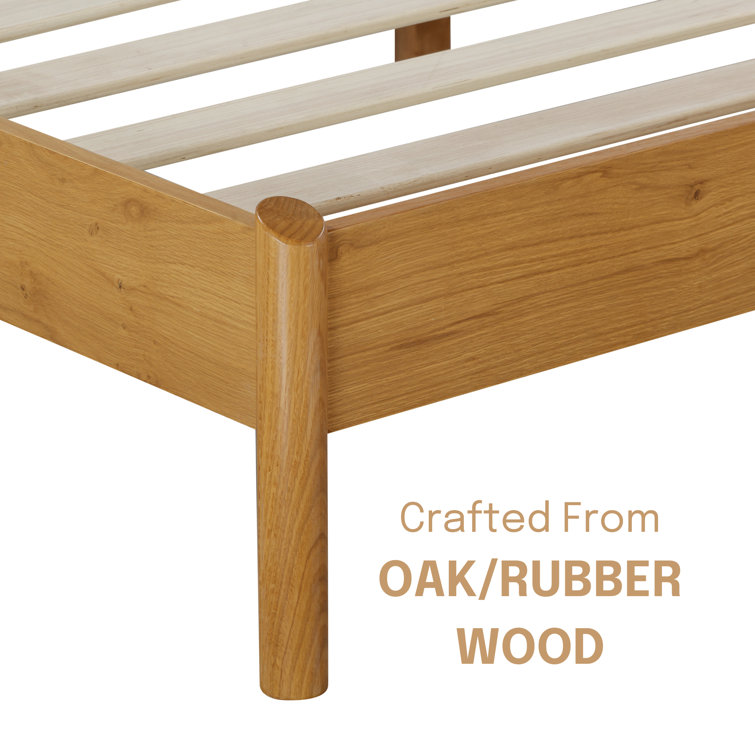 King Rustic Oak Wood Bed Frame with Lattice Headboard and Slats