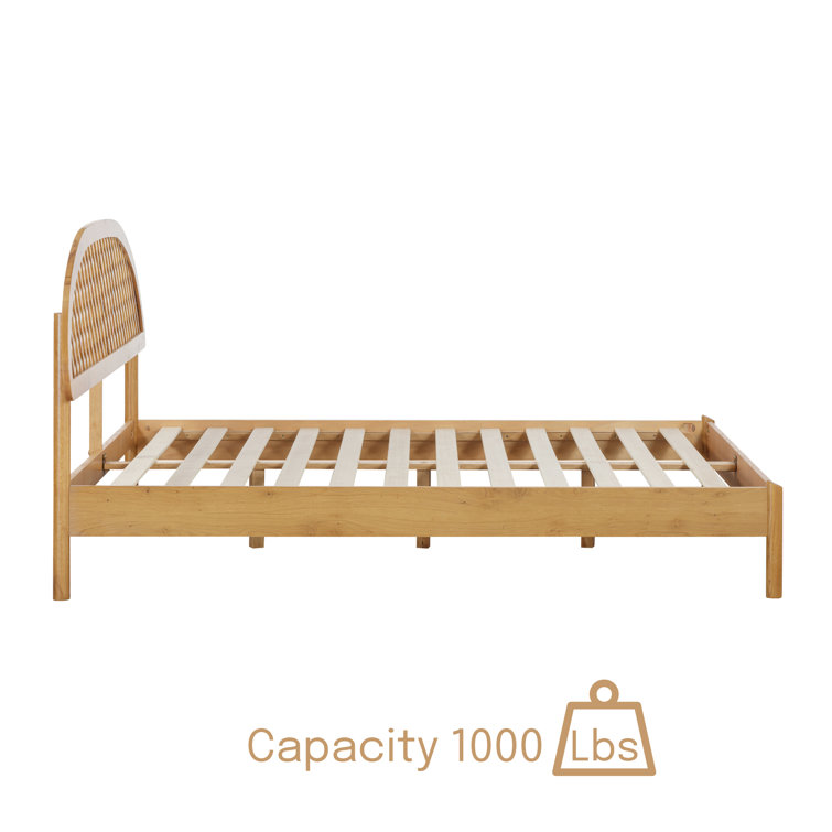 King Rustic Oak Wood Bed Frame with Lattice Headboard and Slats