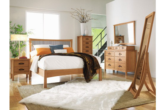 Natural Cherry California King Platform Bed with Storage Drawers