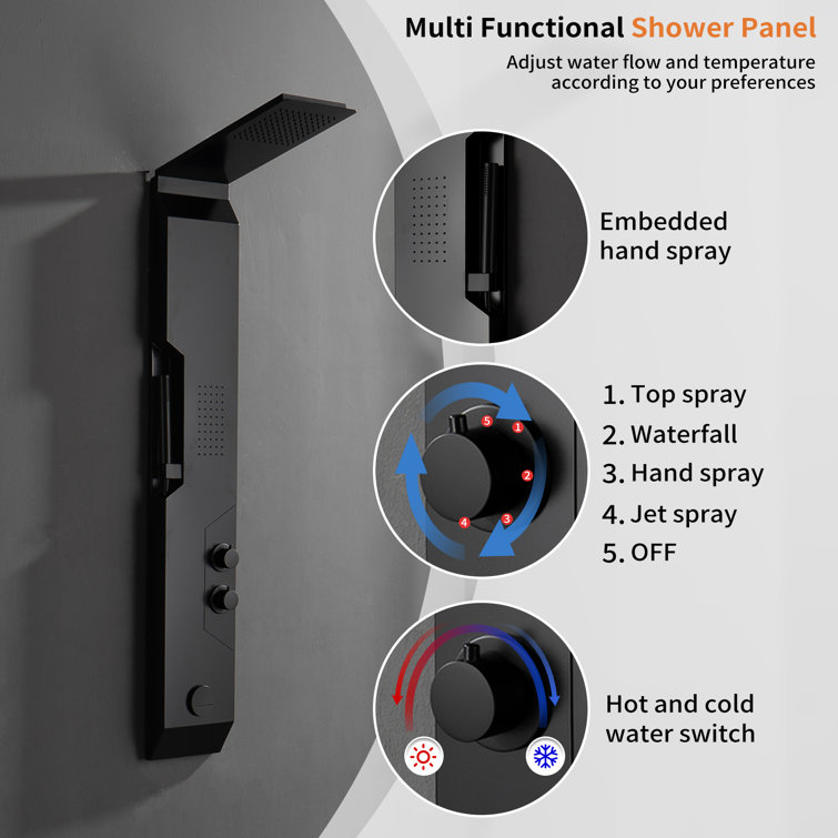 Black Solid Brass Multi-Function Shower Panel System