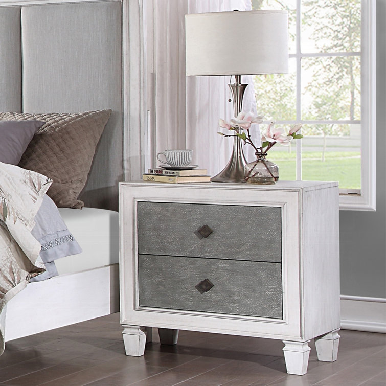 Katia Rustic Gray & Weathered White 2-Drawer Nightstand