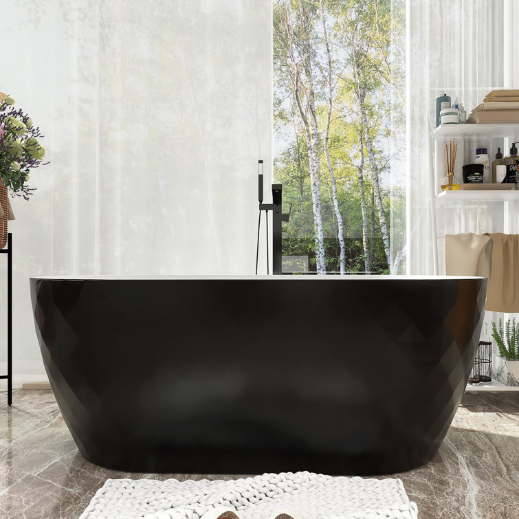 59" Black and White Acrylic Double Slipper Freestanding Bathtub