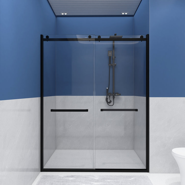60 in. x 76 in. Matte Black Frameless Sliding Shower Door