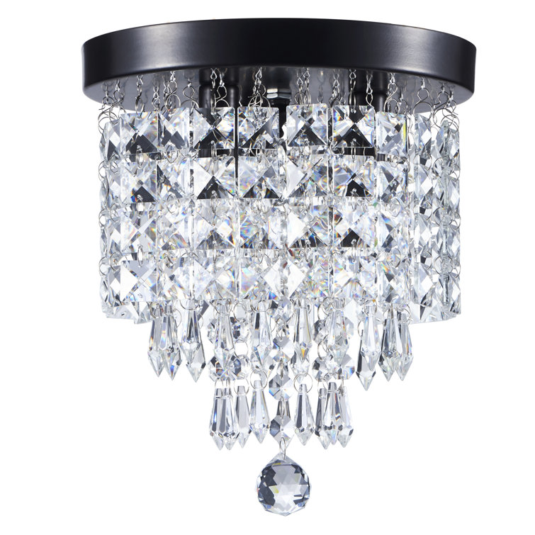 Bronze Mini Crystal Tiered Chandelier with Glass Shade
