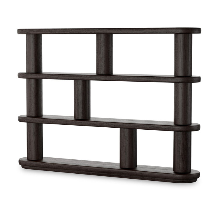 Ebony Oak Wide Geometric Bookcase with Cylindrical Pillars