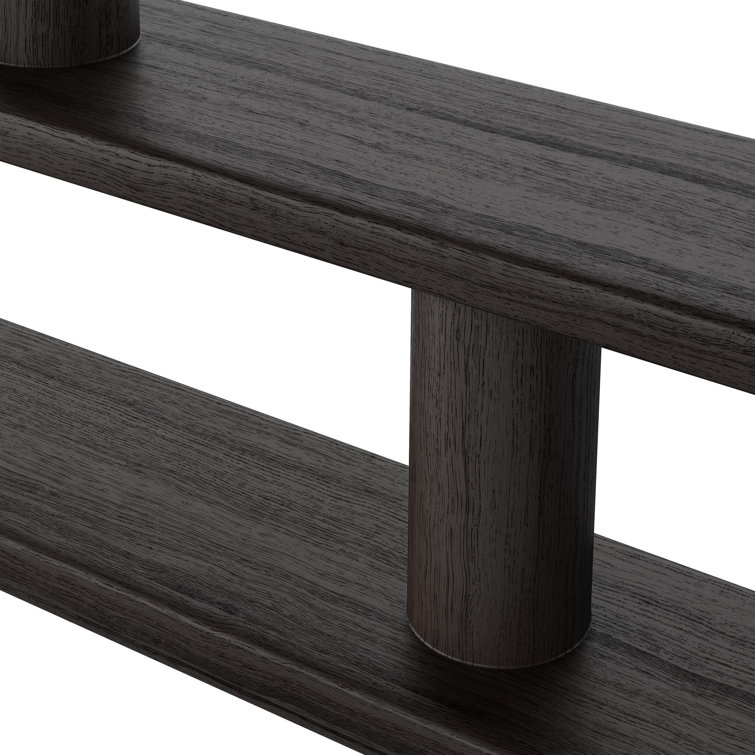 Ebony Oak Wide Geometric Bookcase with Cylindrical Pillars