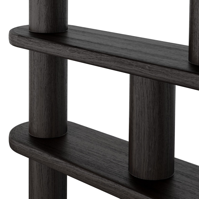 Ebony Oak Wide Geometric Bookcase with Cylindrical Pillars