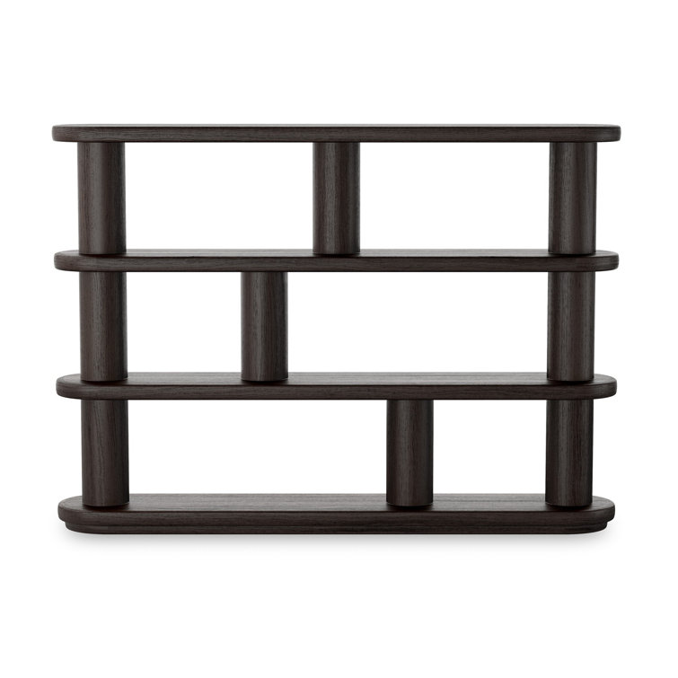 Ebony Oak Wide Geometric Bookcase with Cylindrical Pillars