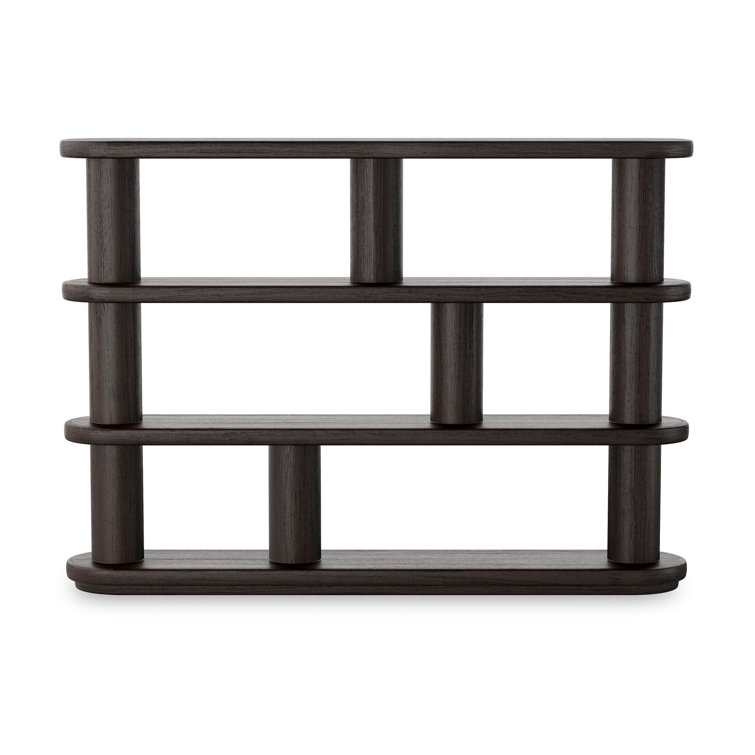 Ebony Oak Wide Geometric Bookcase with Cylindrical Pillars