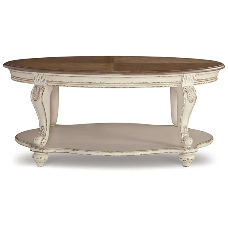 Antiqued Two-Tone Oval Wood Coffee Table with Cabriole Legs