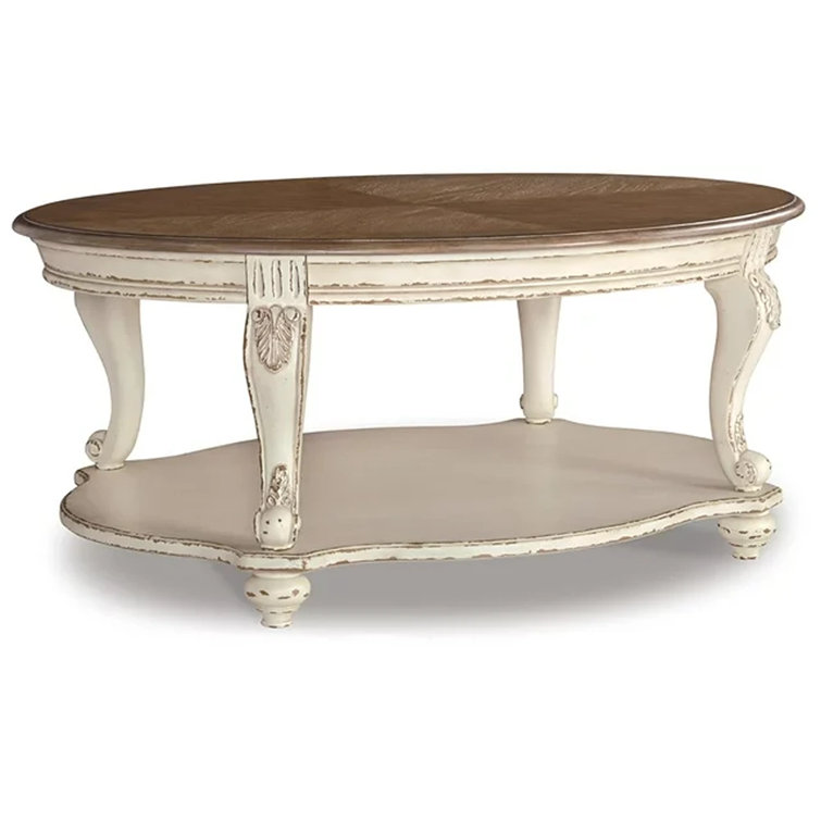 Antiqued Two-Tone Oval Wood Coffee Table with Cabriole Legs