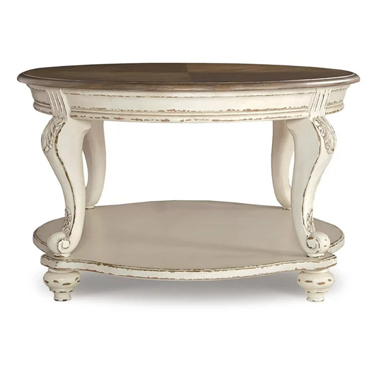 Antiqued Two-Tone Oval Wood Coffee Table with Cabriole Legs