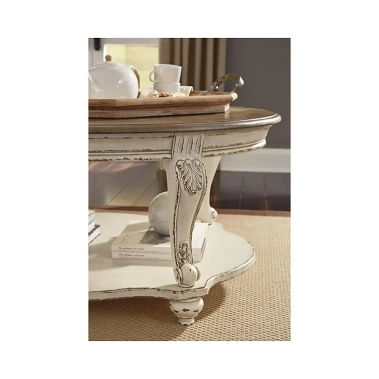 Antiqued Two-Tone Oval Wood Coffee Table with Cabriole Legs