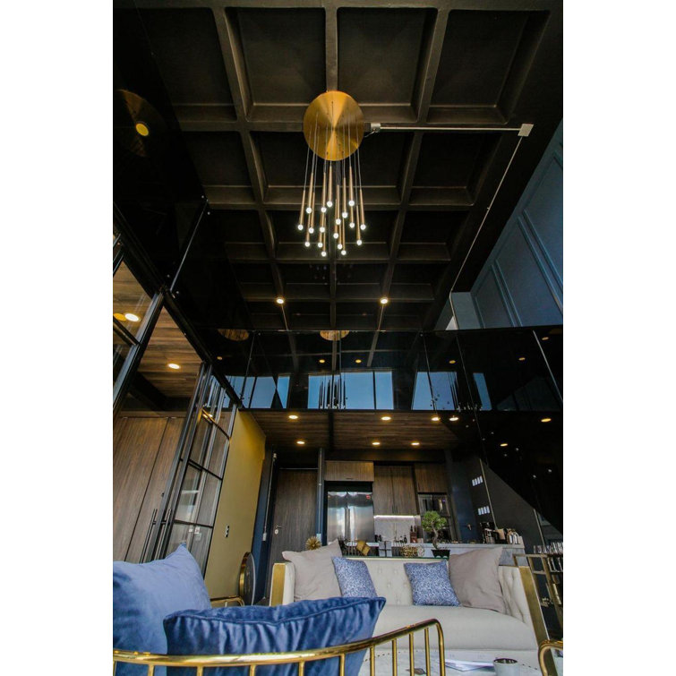 Cascade Black Brass 23-Light LED Island Chandelier with Hand-Cut Crystal