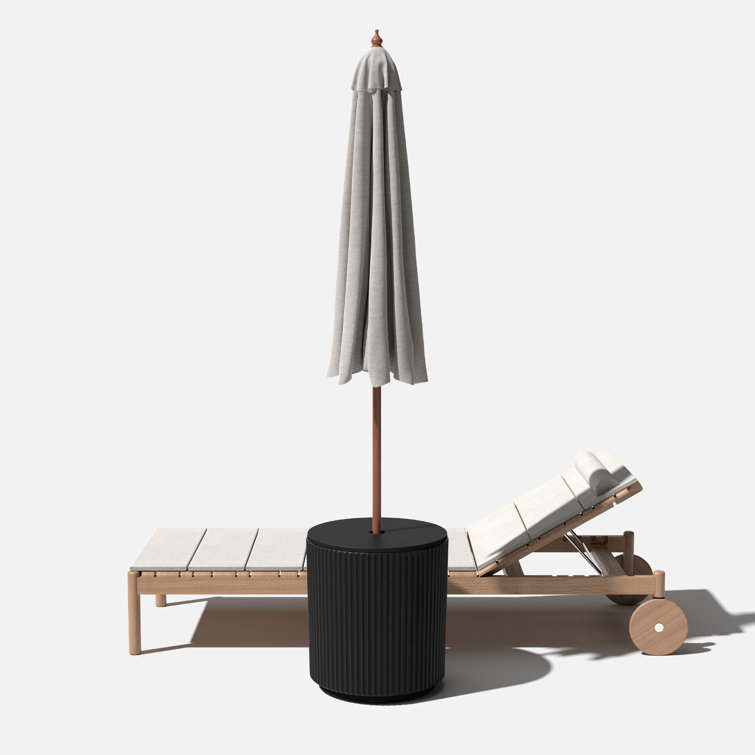 Black Plastic-Concrete Outdoor Side Table with Umbrella Hole