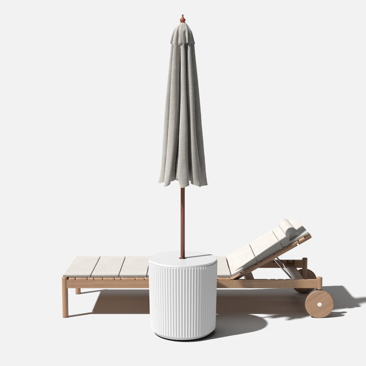 White Concrete-Composite Outdoor Side Table with Umbrella Hole