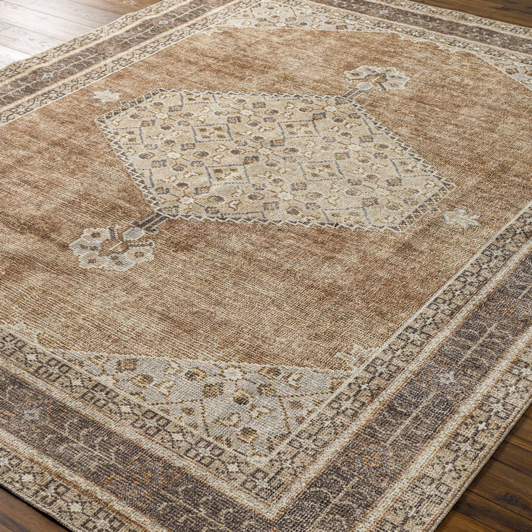 Lila Terracotta and Beige Medallion Polyester Area Rug 7'10" x 10'