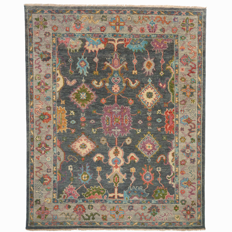 Hand-Knotted Dark Gray Multi Wool Area Rug