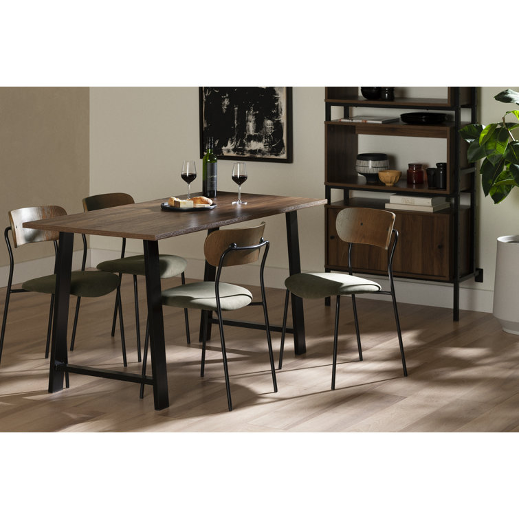 Olive Green and Brown Velvet Upholstered Side Chair with Metal Legs