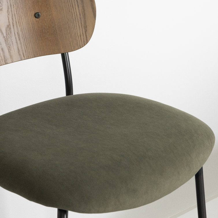 Olive Green and Brown Velvet Upholstered Side Chair with Metal Legs