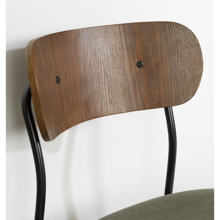 Olive Green and Brown Velvet Upholstered Side Chair with Metal Legs