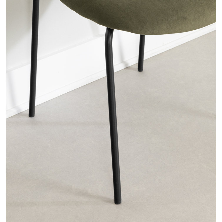 Olive Green and Brown Velvet Upholstered Side Chair with Metal Legs