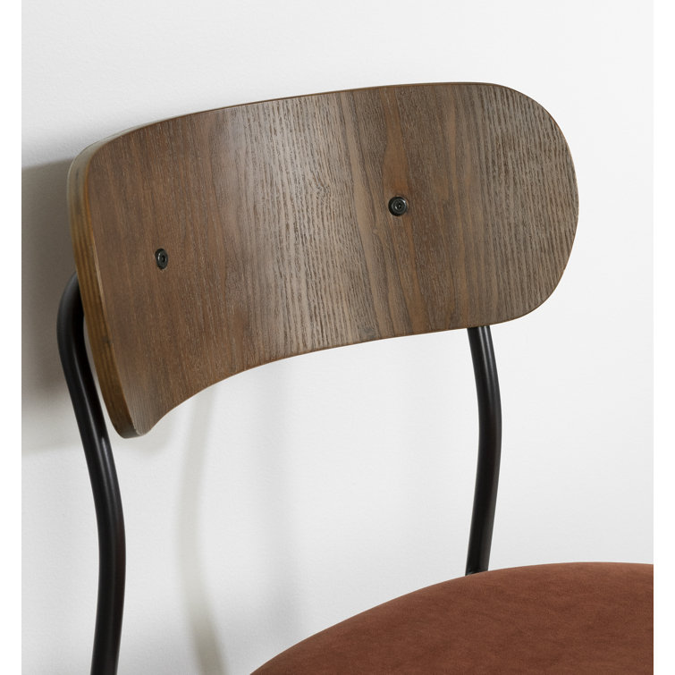 Burnt Orange and Brown Velvet Upholstered Side Chair with Metal Legs