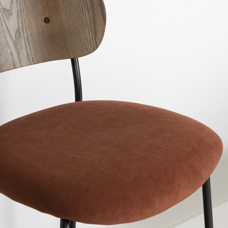 Burnt Orange and Brown Velvet Upholstered Side Chair with Metal Legs