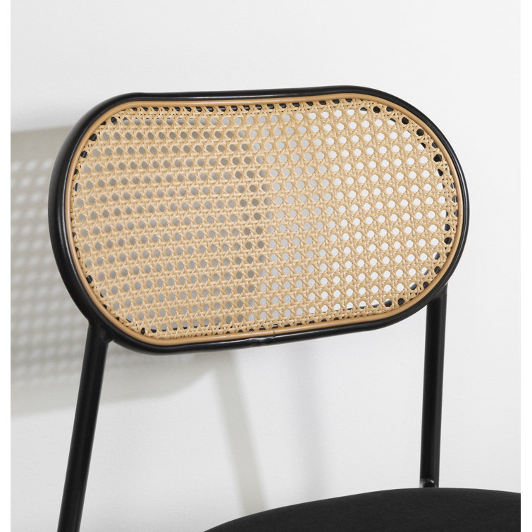 Black and Natural Rattan Cane Side Chair