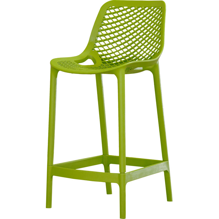 Tropical Green Plastic Outdoor Bar Stools with Footrest - Set of 2