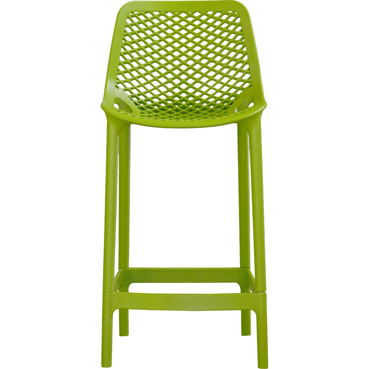 Tropical Green Plastic Outdoor Bar Stools with Footrest - Set of 2