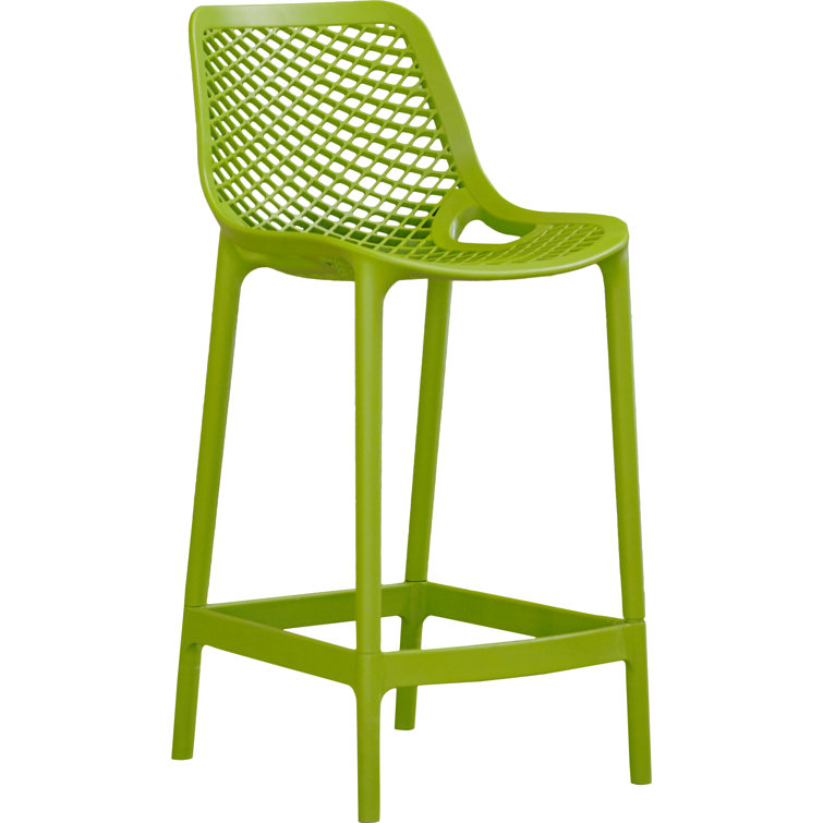 White Plastic Outdoor Bar Stools with Diamond Design, Set of 2