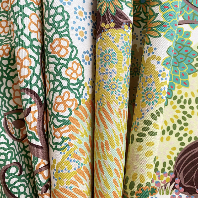 Vibrant Yellow and Green Floral Cotton Outdoor Upholstery Fabric