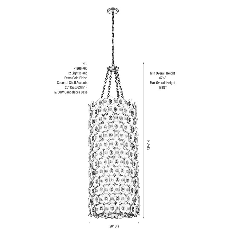 Fawn Gold Coconut Shell 12-Light Pendant Chandelier