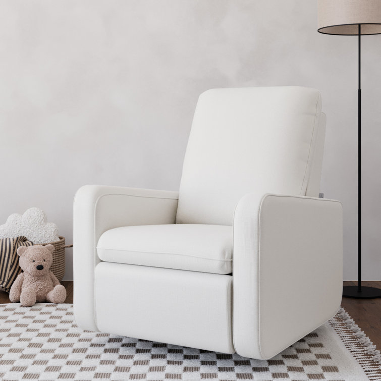 Ivory Basketweave Fully Upholstered Power Recliner Swivel Glider