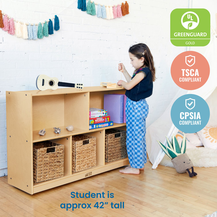 Birch Harmony 5-Compartment Mobile Storage Cabinet in Natural Finish