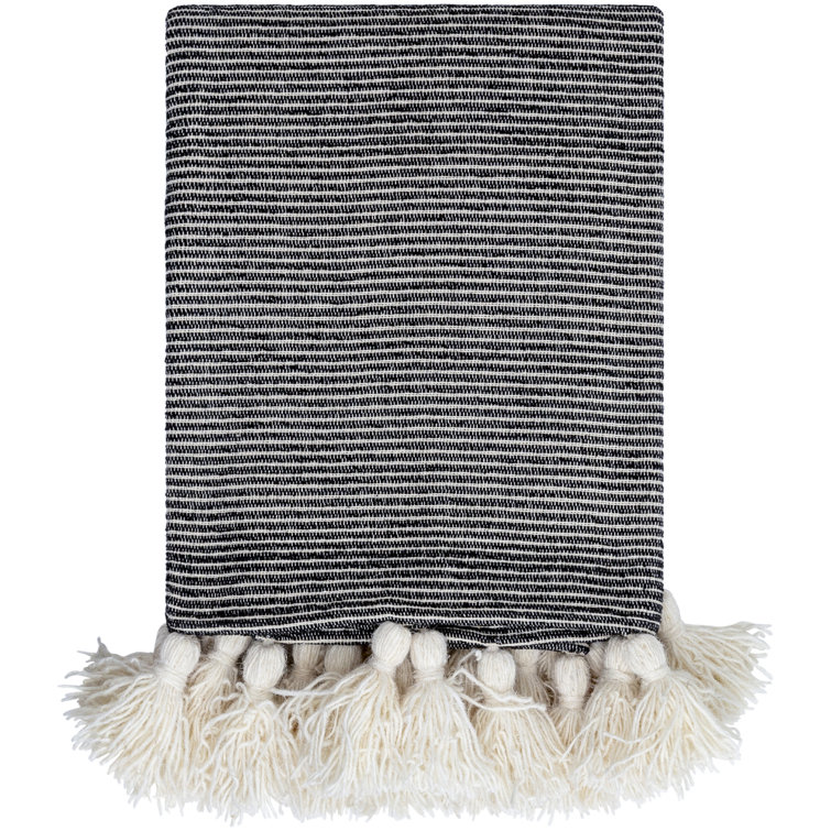 Kapri Black and Light Beige Cotton Reversible Throw Blanket