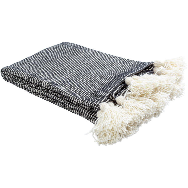 Kapri Black and Light Beige Cotton Reversible Throw Blanket