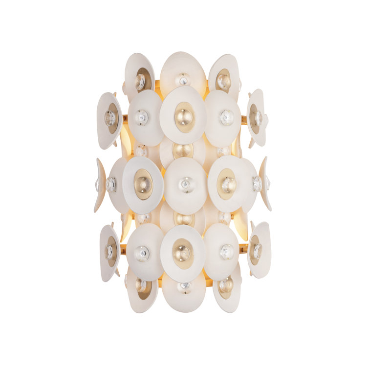Gold and White Coconut Shell 2-Light Wall Sconce