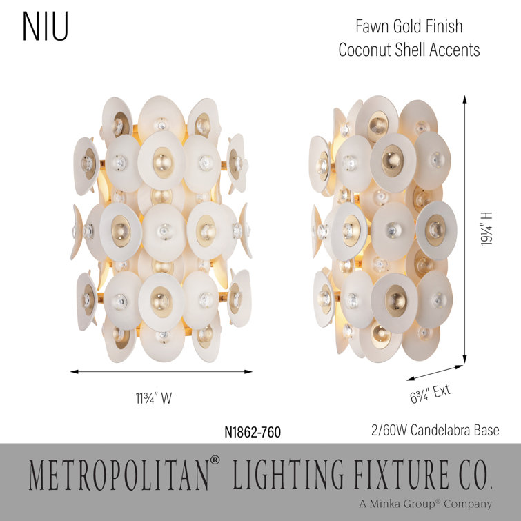 Gold and White Coconut Shell 2-Light Wall Sconce