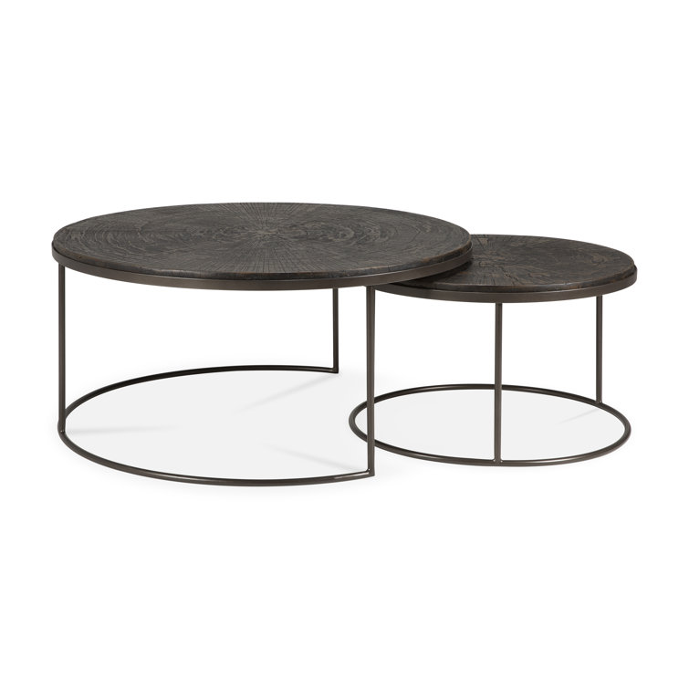 Round Dark Brown Metal Nesting Coffee Table Set