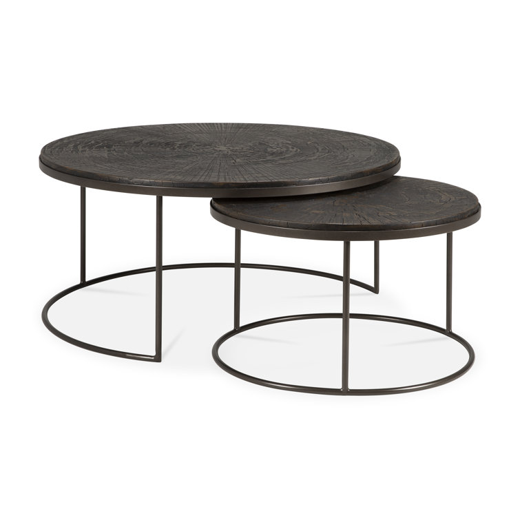 Round Dark Brown Metal Nesting Coffee Table Set