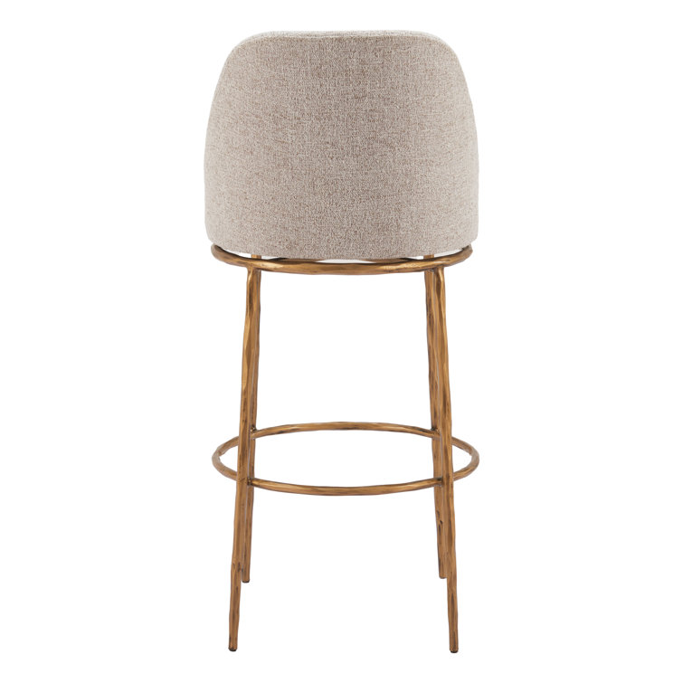 Beige and Gold Swivel Bar Stool with Metal Frame