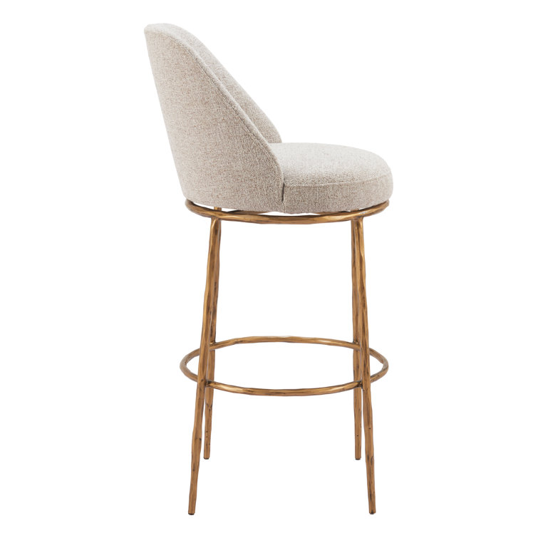 Beige and Gold Swivel Bar Stool with Metal Frame