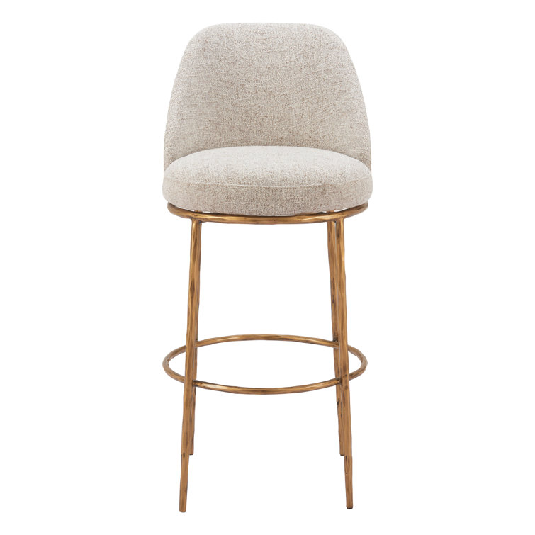 Beige and Gold Swivel Bar Stool with Metal Frame