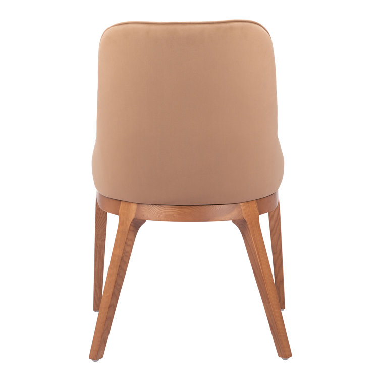 Tan Faux Leather Upholstered Side Chair with Wood Legs