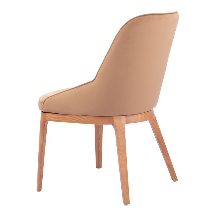 Tan Faux Leather Upholstered Side Chair with Wood Legs