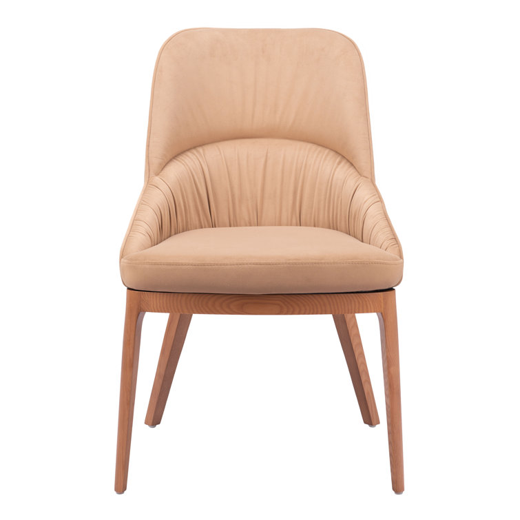 Tan Faux Leather Upholstered Side Chair with Wood Legs